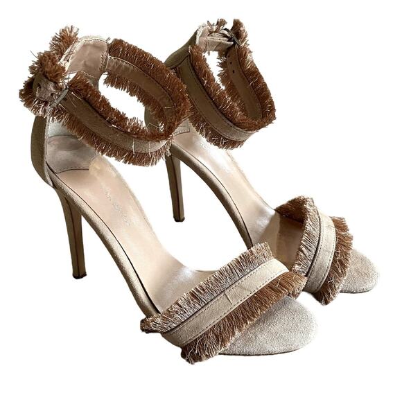 Tony Bianco REVOLVE Kimi Heel Blush Pink Kid Suede Fringe Women's Size 8 GUC - Picture 3 of 13